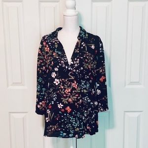 NY&C V-Neck Floral and Butterfly Blouse.